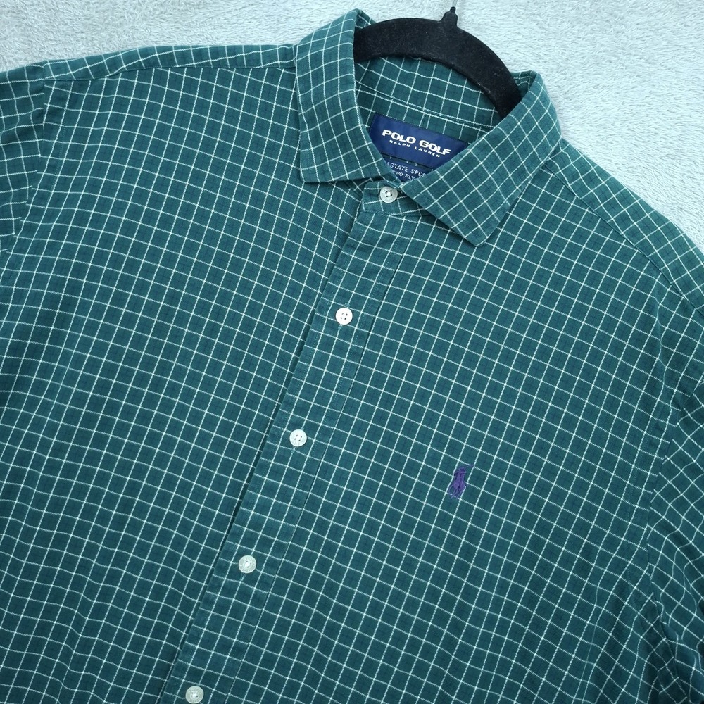 Polo Golf Ralph Lauren Shirt L Estate Sport Green Plaid Purple Polo Pony EUC
